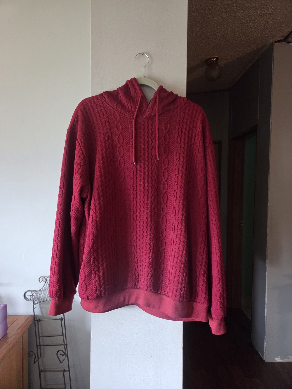Maroon Cable-Knit Hooded Sweater - Unisex